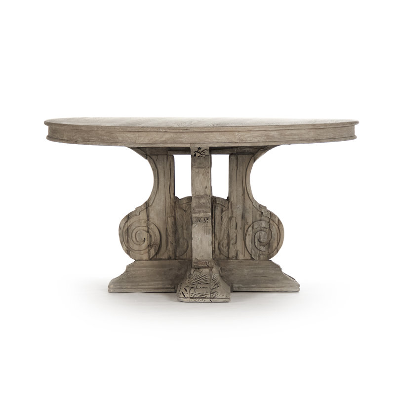 Weathered Gray Round Wood French Country Dining Table