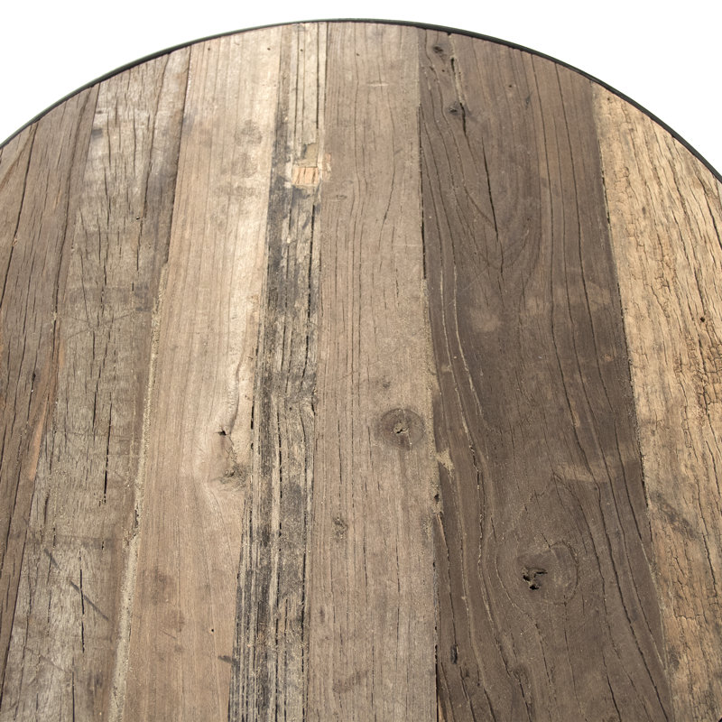 Alberta Round Natural Wood and Metal End Table with Storage Shelf