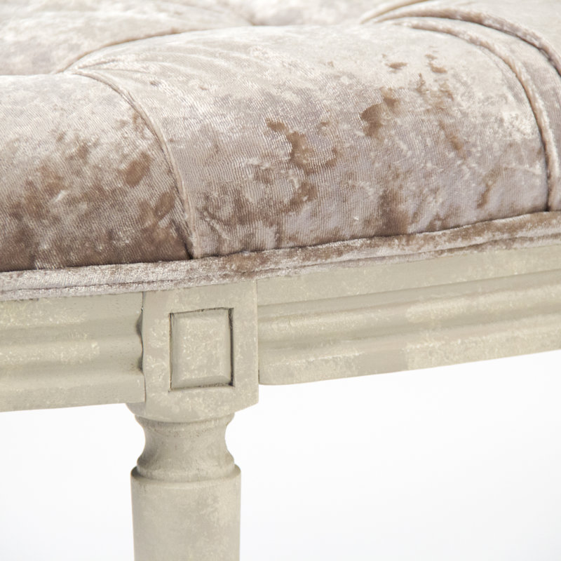 Champagne Velvet Demilune Bench with Distressed Cream Turned Legs
