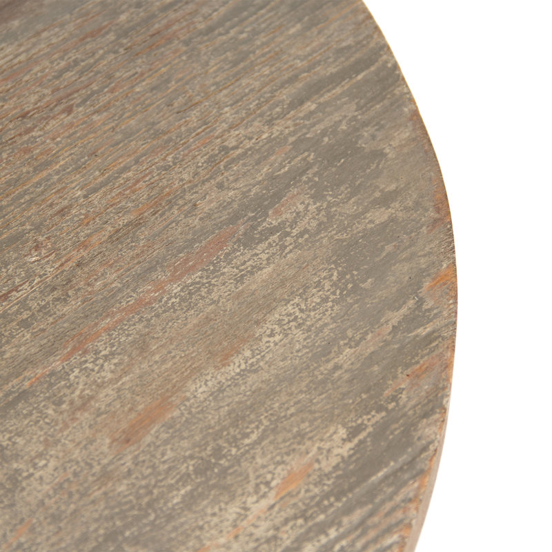 Birch and Metal Round Pedestal End Table