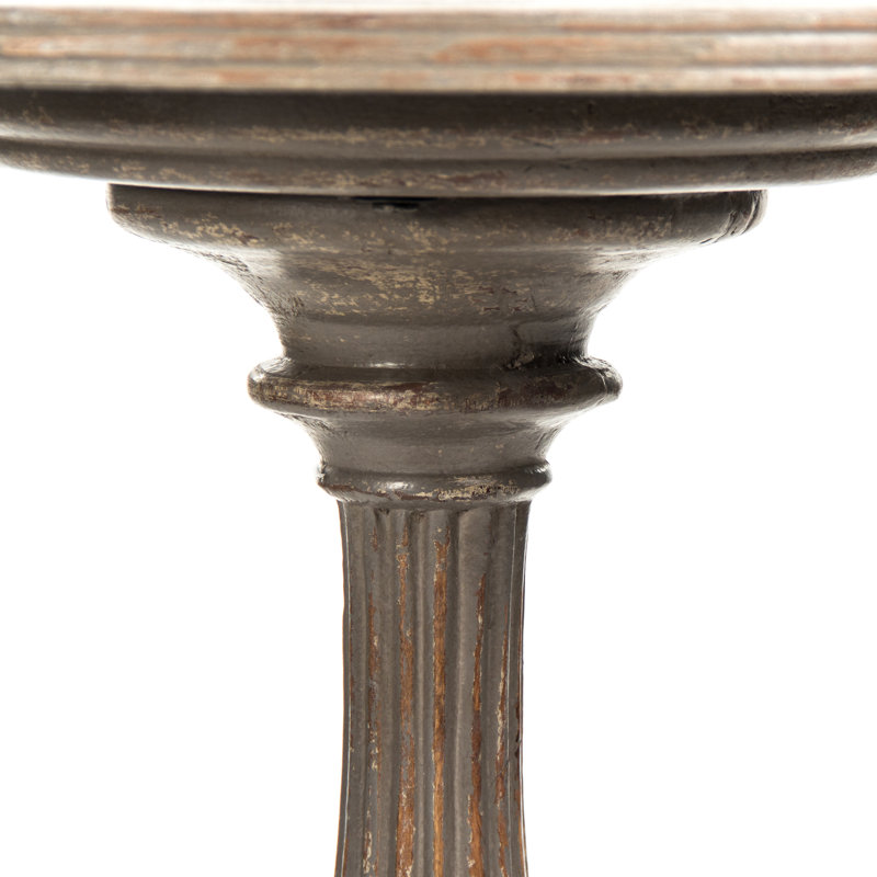 Birch and Metal Round Pedestal End Table