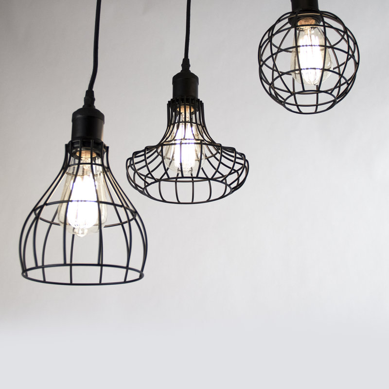 Giovanni 5-Light Geometric Cluster Pendant in Black with Crystal Accents