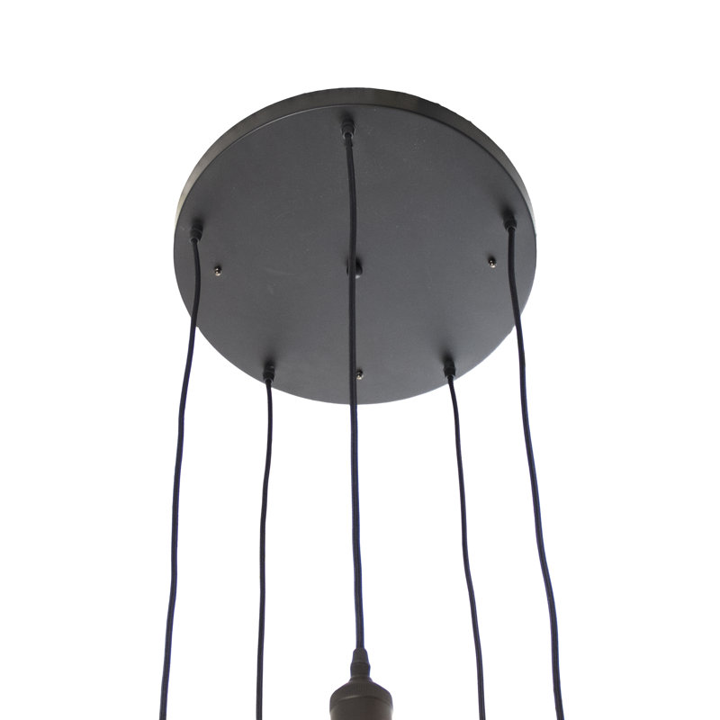 Giovanni 5-Light Geometric Cluster Pendant in Black with Crystal Accents
