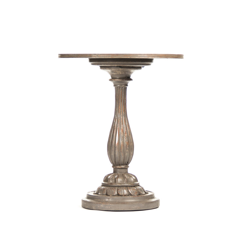 Birch and Metal Round Pedestal End Table