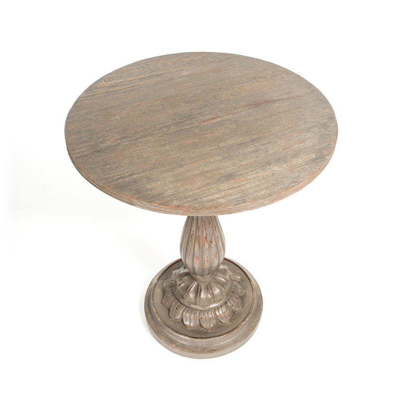 Birch and Metal Round Pedestal End Table