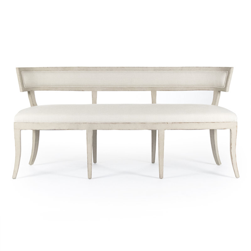 Cream Linen Upholstered Bench with Birch Frame