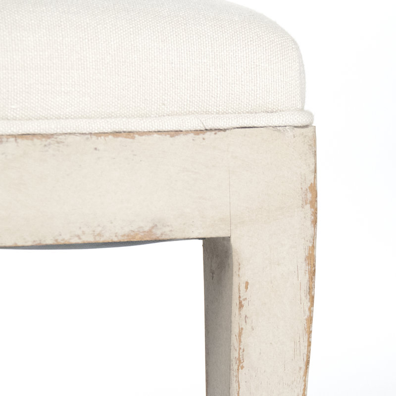 Cream Linen Upholstered Bench with Birch Frame