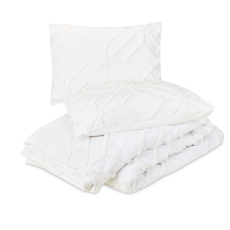 King White Cotton Tufted Trellis 3-Piece Bedspread Set