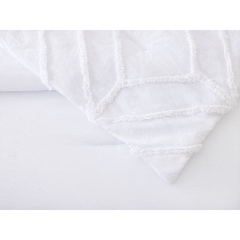King White Cotton Tufted Trellis 3-Piece Bedspread Set