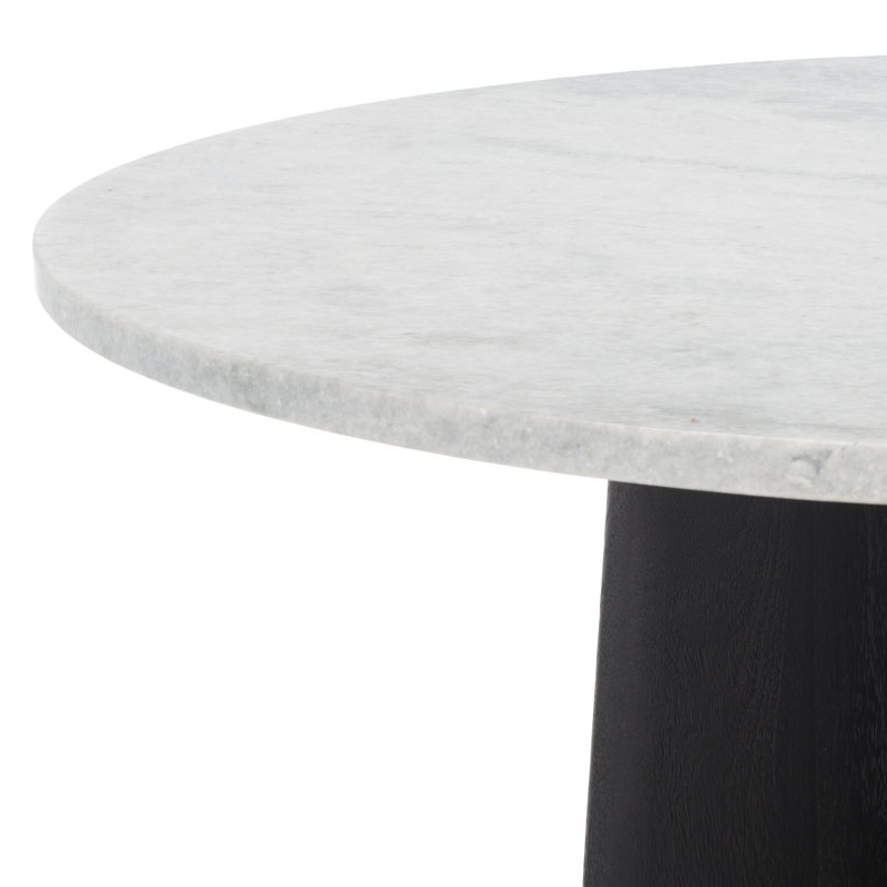 Madilynn Round Black Wood Coffee Table with Marble Top