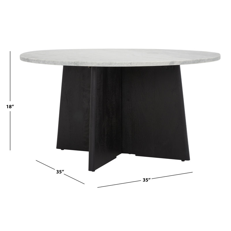 Madilynn Round Black Wood Coffee Table with Marble Top
