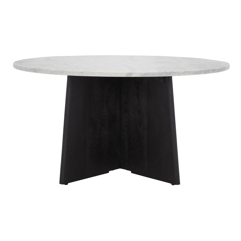 Madilynn Round Black Wood Coffee Table with Marble Top