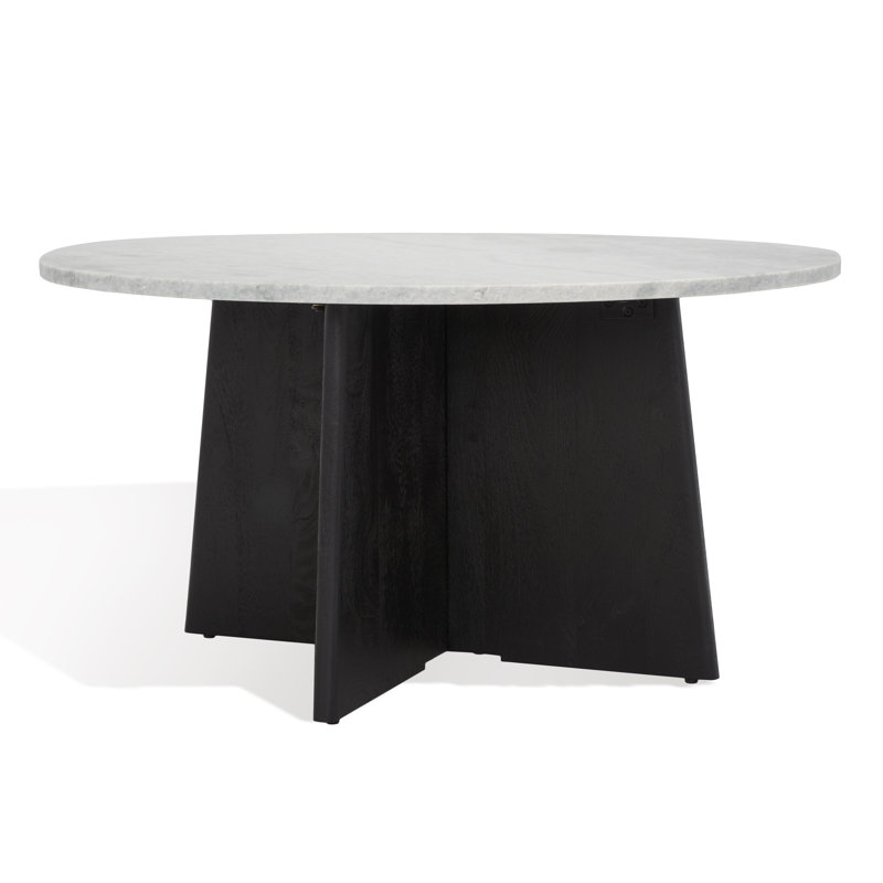 Madilynn Round Black Wood Coffee Table with Marble Top