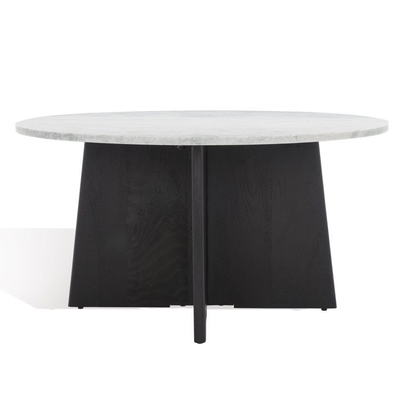 Madilynn Round Black Wood Coffee Table with Marble Top