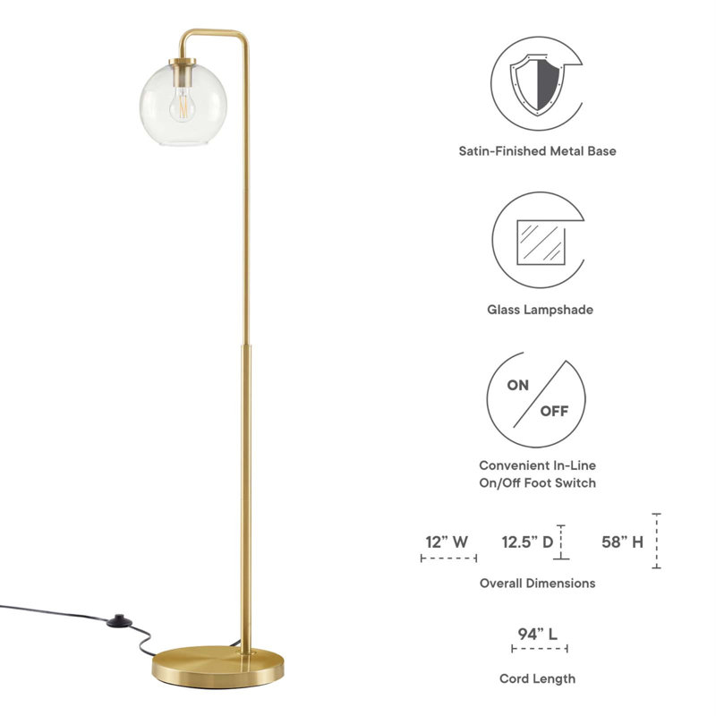 Arc Satin Brass Glass Globe Floor Lamp, 58" Tall