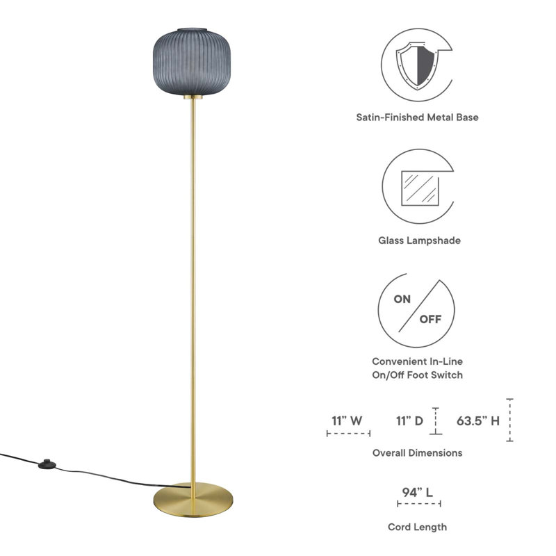 Reprise Black Satin Brass Sphere Glass Floor Lamp
