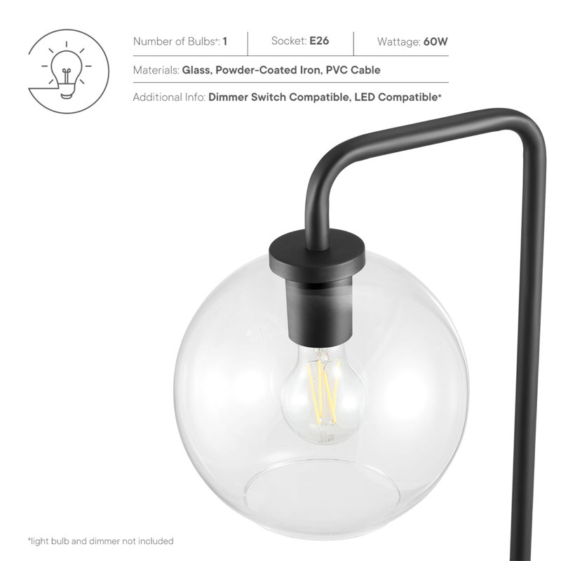Black Arc Floor Lamp with Glass Globe Shade
