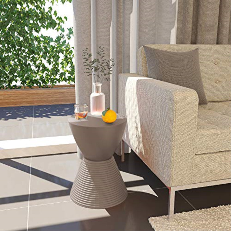 Taupe Round Plastic Pedestal End Table with Storage