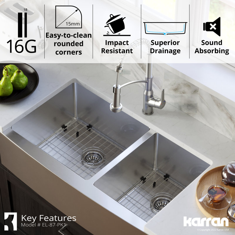 36'' Stainless Steel Double Bowl Farmhouse Apron Sink