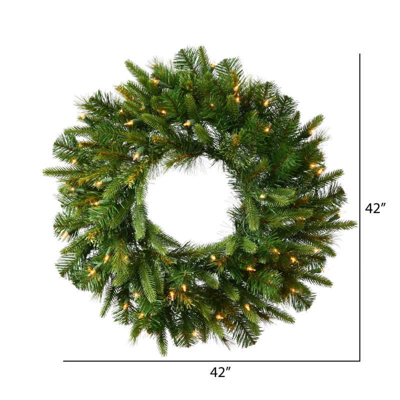 Warm White Pre-Lit Pine Artificial Christmas Wreath with Ribbon