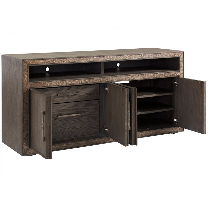 Hampton 65.5" Sandblasted Brown Oak Media Console with Nickel Accents