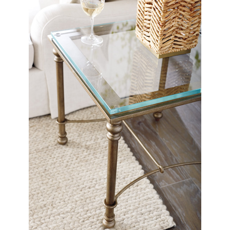 Mid-Century Modern Burnished Brass Square Glass End Table