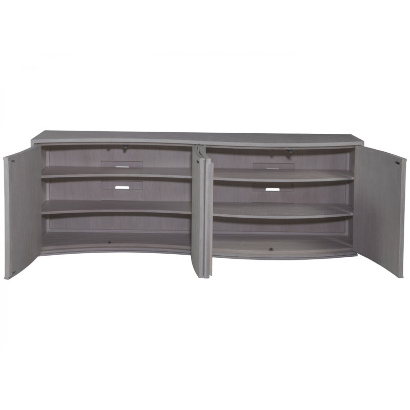 Misty Gray Sculpted Oak Media Console with Fluted Doors