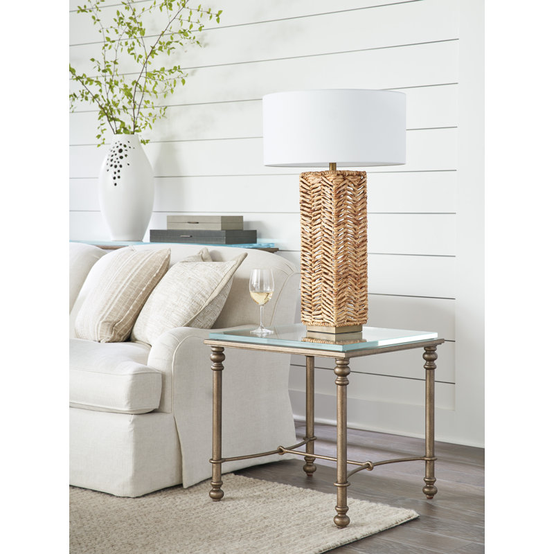 Mid-Century Modern Burnished Brass Square Glass End Table