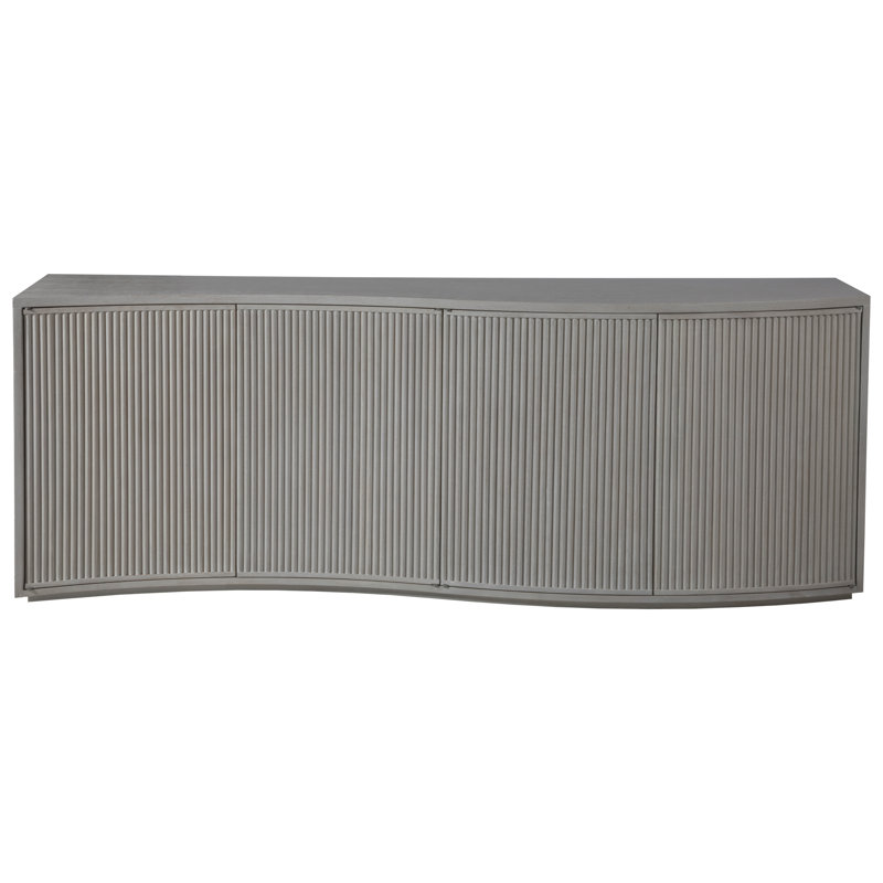 Misty Gray Sculpted Oak Media Console with Fluted Doors