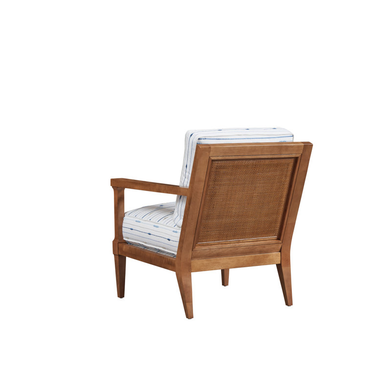 Handcrafted Brown Wood Armchair with White Upholstery