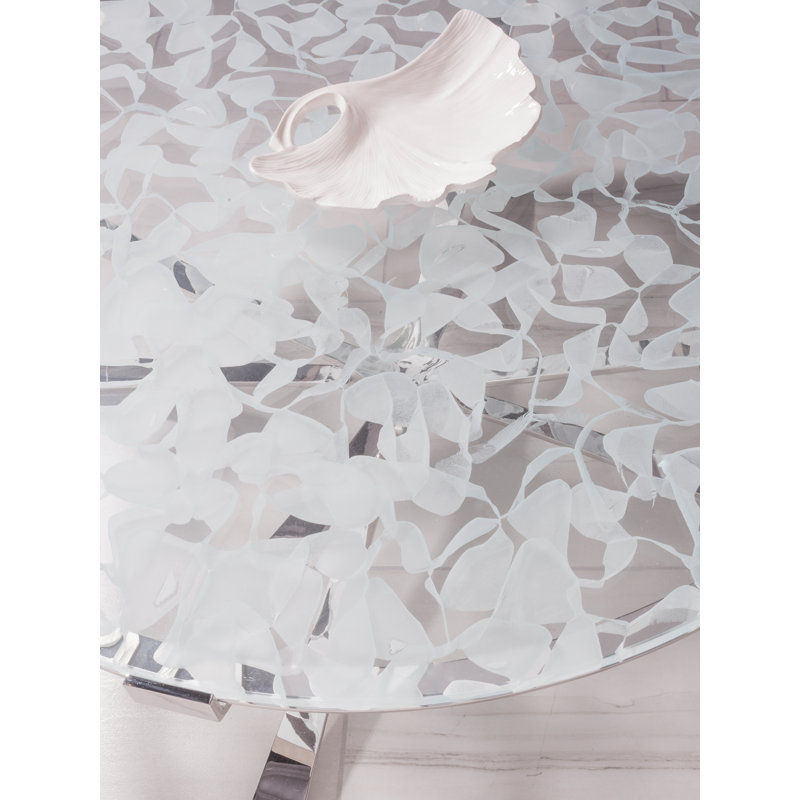Round Blue and Silver Glass Metal Cocktail Table