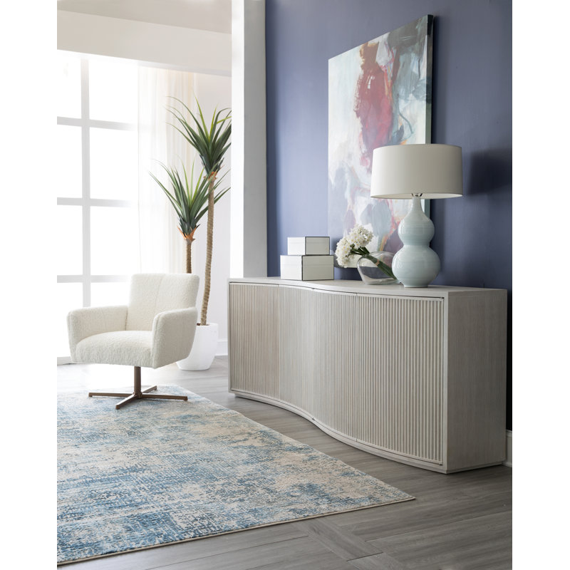 Misty Gray Sculpted Oak Media Console with Fluted Doors