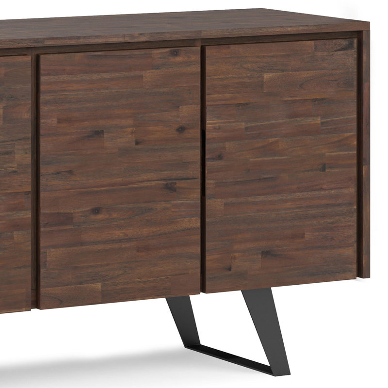 Lowry 66'' Distressed Charcoal Solid Acacia & Metal Sideboard