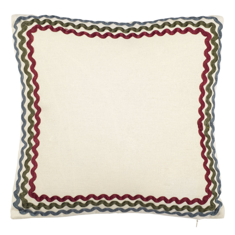 White Cotton Square Throw Pillows with Rickrack Trim, Set of 2