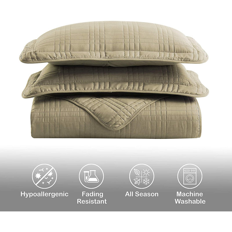Beige Queen Microfiber 3-Piece Bedspread Set