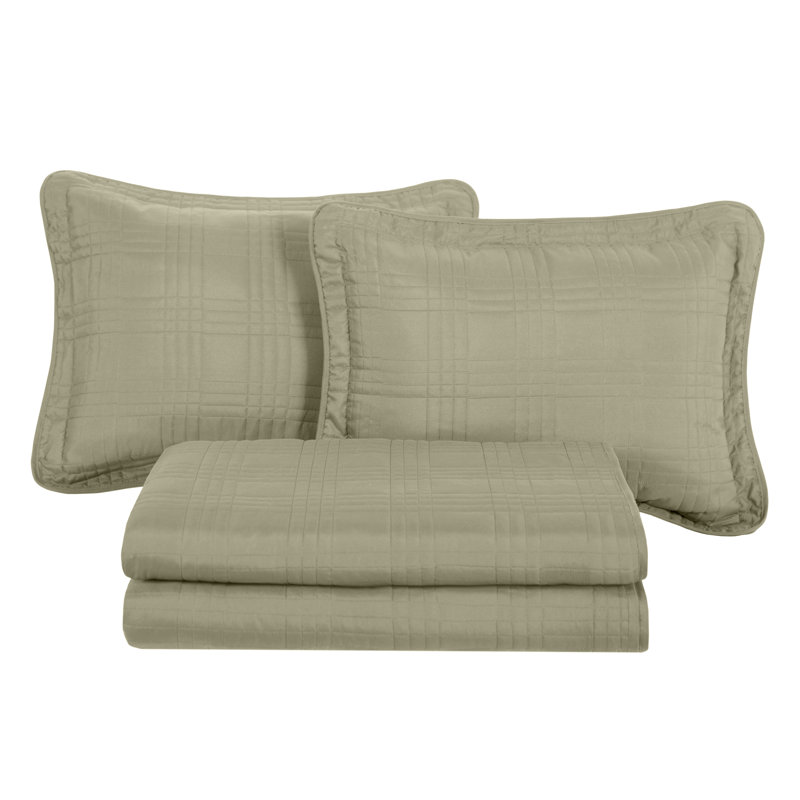 Beige Queen Microfiber 3-Piece Bedspread Set