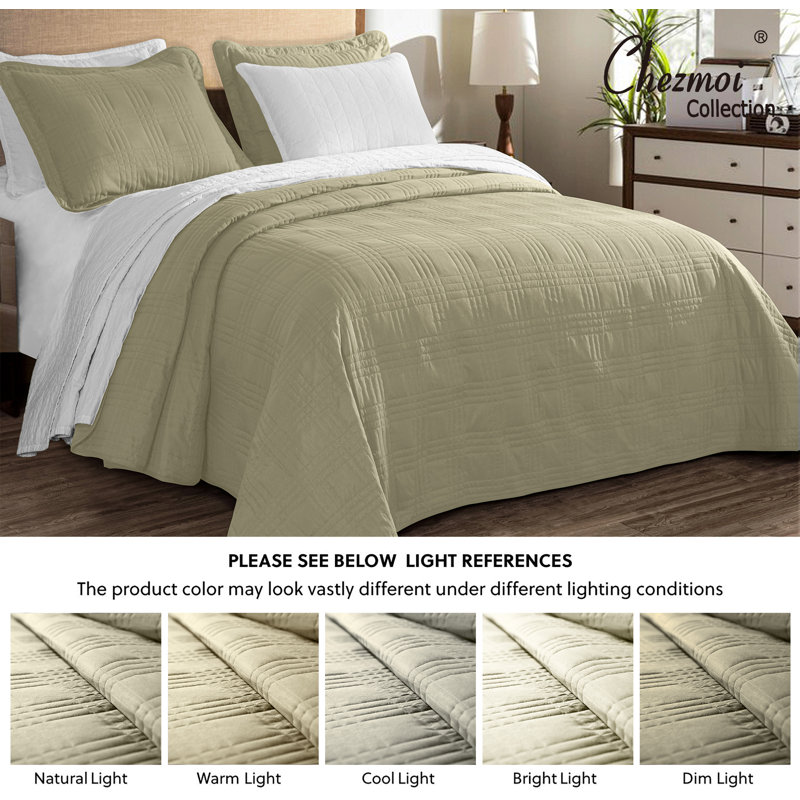 Beige Queen Microfiber 3-Piece Bedspread Set