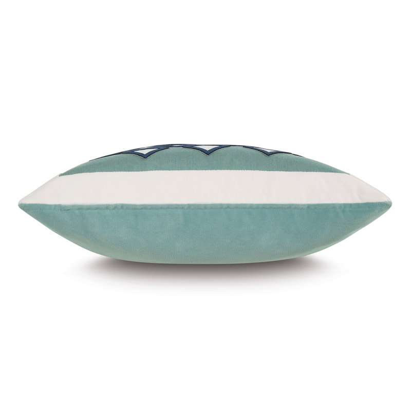 Snow White and Teal Sunbrella Appliqued Square Throw Pillow