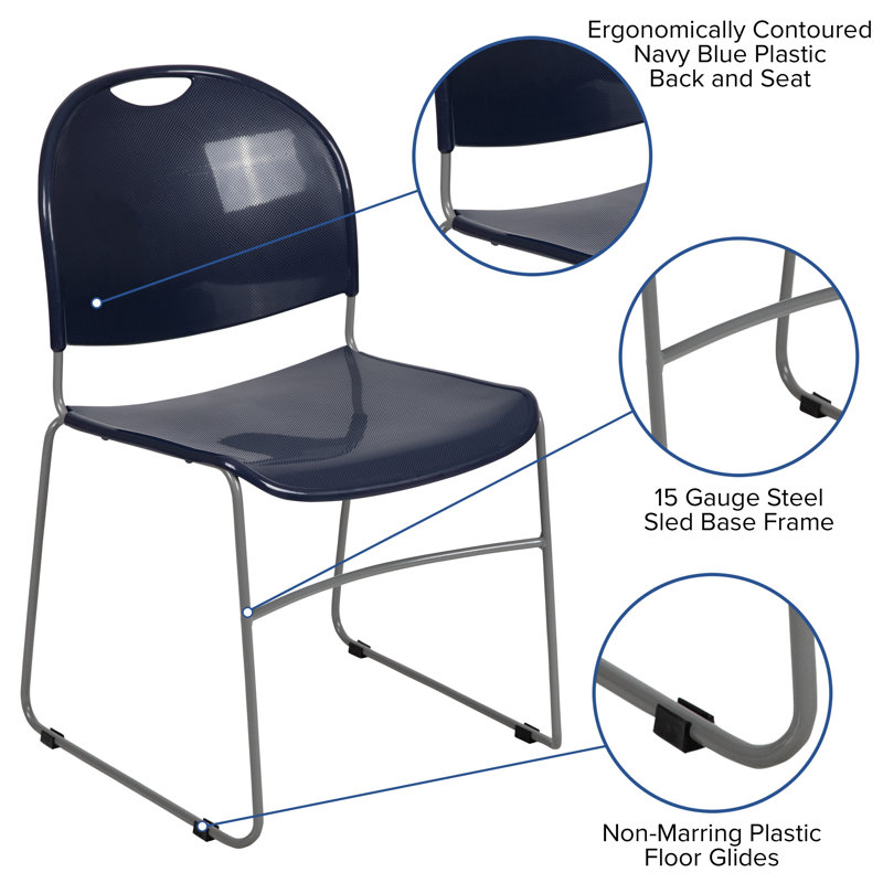 Navy Blue Metal Frame Armless Stacking Chair