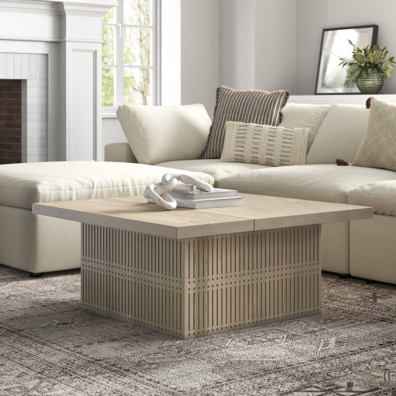 Brushed Ivory Solid Wood Coffee Table with Storage