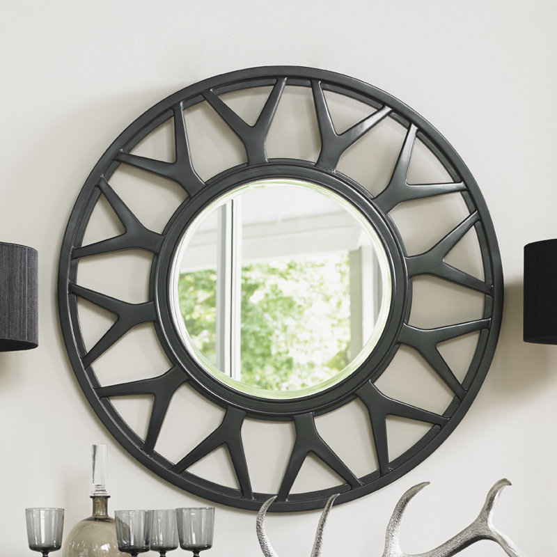 Carrera Esprit 42" Transitional Round Wood Mirror in Black/Gray