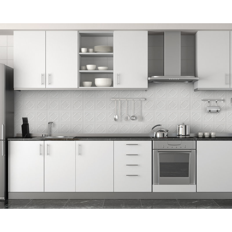 White 3D Embossed Tin Backsplash Panels 30-Pack