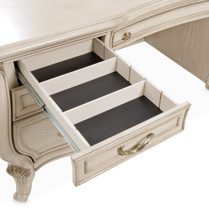 Champagne Solid Wood Executive Desk with Filing Drawer