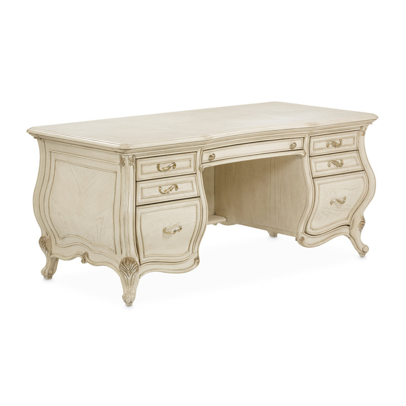 Champagne Solid Wood Executive Desk with Filing Drawer