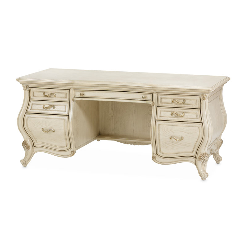 Champagne Solid Wood Executive Desk with Filing Drawer