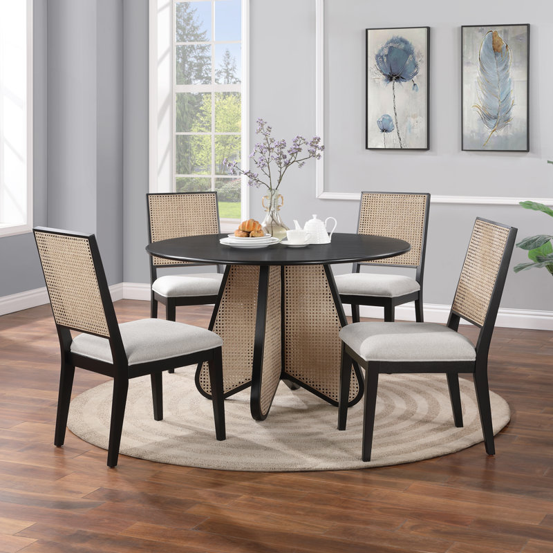 Butterfly Black and Natural Cane Round Dining Table