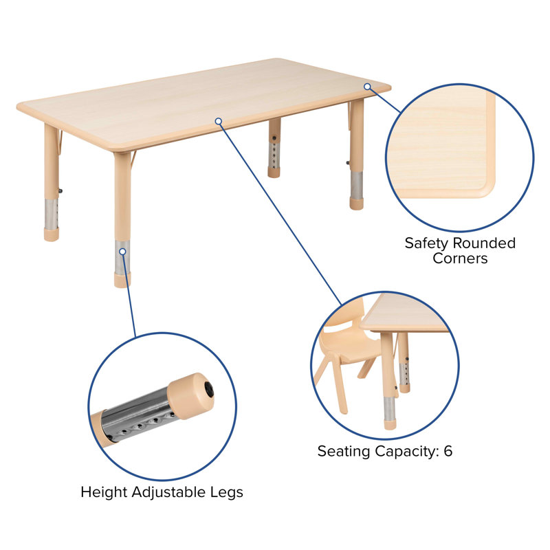 Natural Plastic Height Adjustable Kids Activity Table Set with 4 Chairs