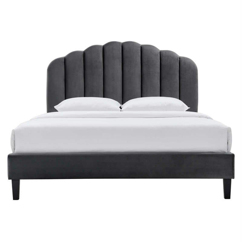 Pink Velvet Queen Platform Bed with Tufted Headboard