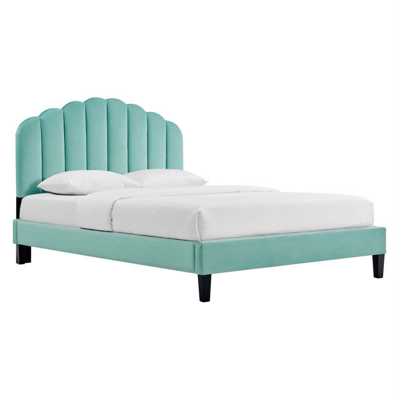 Pink Velvet Queen Platform Bed with Tufted Headboard