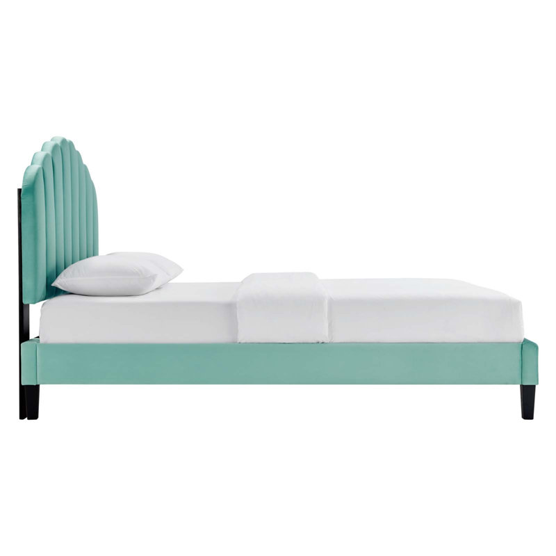 Elegant Light Gray Velvet Full Platform Bed with Channel Tufting